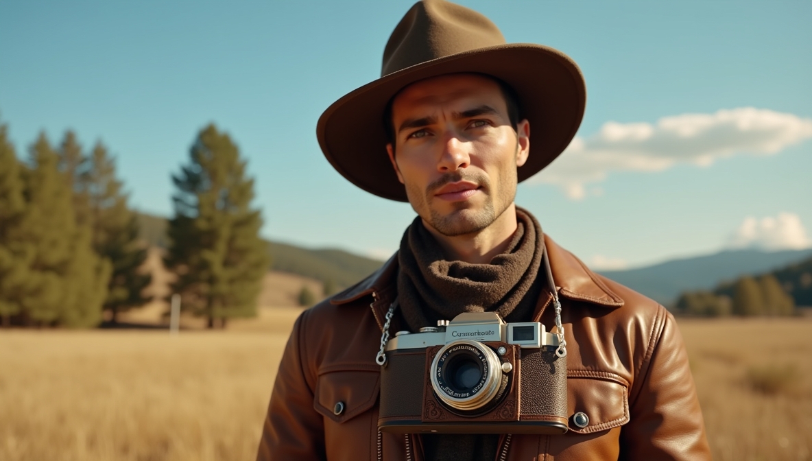 Photographer with vintage camera